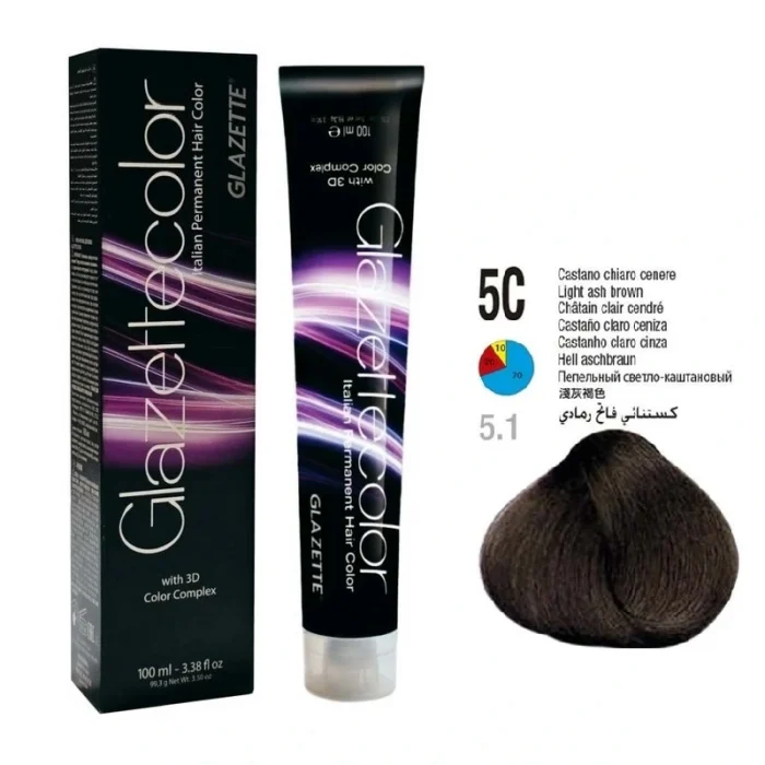 رنگ مو گلازت شماره 5C قهوه‌ای خاکستری روشن